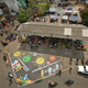 Social distancing chalk graffiti at a vegetable market in Chennai, India.